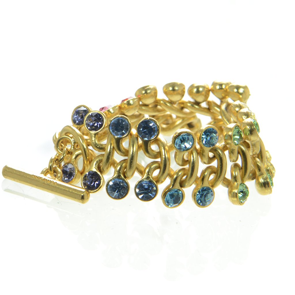 Oscar De La Renta Gold-Tone Multicolor Crystal Toggle Bracelet